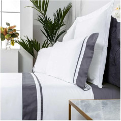 Satin Duvet Cover Set 200 x 200 cm Egyptian Cotton 300 Thread Count White and Dark Grey Bedding Set 200 x 190/200 cm 2 Pillowcases + Fitted Sheet 200 x 200 cm
