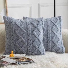 Madizz Set of 2 Double-Sided Short Wool Cushion Covers, Decorative Cushion Covers for Bedroom, Sofa Cushion Cover, 50 x 50 cm, Grey Blue