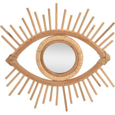 Mirror, Rattan Glass Makeup Mirror Rattan Woven Eye Shape Wall Hanging Mirror for Home Hotel Bathroom Decoration 13.8 x 13.0 inches