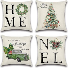 Christmas Cushion Covers Christmas Series Home Decorative Throw Pillow Case Water Resistant Outdoor Gift for Sofa Bed Living Room Car 18x18 Set of 4 (Christmas Tree Home)