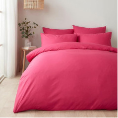 Duvet Cover Set Double (200 x 200 cm) Bright Pink Plain Soft and Luxury 100% Cotton Neon Bedding Vibrant Colours