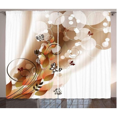 ABAKUHAUS Tan Rustic Curtain, Spring-Themed Abstract Living Room Universal Tape Curtains with Loops and Hooks, 280 x 245 cm, Dark Brown