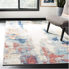 SAFAVIEH Jasper Collection Abstract Rug for Living Room, Dining Room, Bedroom Short Pile, Grey and Red, 160 x 229 cm