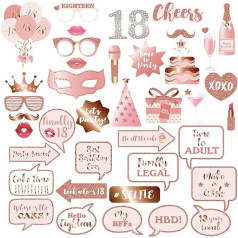 18th Birthday Party Photo Booth Props and Signs Rose Gold 18th Birthday Party Selfie Props Set with Sticks for Girls Women 18th Birthday Party Decorations Supplies