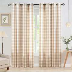 Buffalo Check Semi Sheer Curtains for Bedroom 90 Inch Taupe and White Gingham Check Curtains Plaid Textured Drapes for Living Room Privacy Grommet Window Treatment Set for Farmhouse 60 Inches, 2