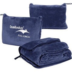 ComfortAce 2 in 1 Travel Blanket or Travel Pillow with Zipper, Multifunctional Pillow, Dual Purpose Design for Ultimate Comfort and Adaptability, Navy Blue