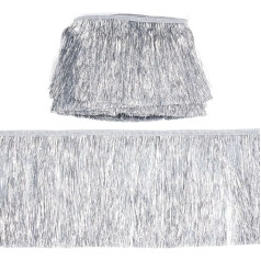 MAYJOYDIY 10 m × 15 cm Wide Tinsel Fringe Trim Metallic Fringe Trim Gainsboro Colour Lace Shiny Tinsel Tassel Fringe Trim for DIY Dresses Clothing Sewing Crafts Party Decoration