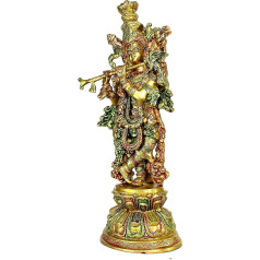 eSplanade - Brass Krishna - Medium Size - Brass Kishan Krishna Murti Idol Statue Sculpture (15 Inch Multi-Coloured Krishna)
