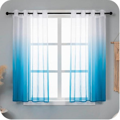 GIRASOLE HOME Pair of Voile Curtains Semi-Transparent Gradient White and Light Blue Curtain for Living Room Bedroom Kitchen and Indoor 2 Panels with Eyelets 140 x 148 cm