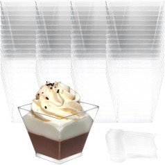 80 Pieces Clear Plastic Dessert Cups 210ml Small Cheesecake Pots Square Mini Mousse Cups for Pudding Chocolate