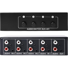 AUX Audio Switcher, Audio Video Splitter 4 in 1 Out, Audio Switcher, Audio Selection Box, Bi-Directional Audio Switch 3.5 mm Aux + RCA L/R, Passive Audio Switcher for Headphones, Telephone, Sound