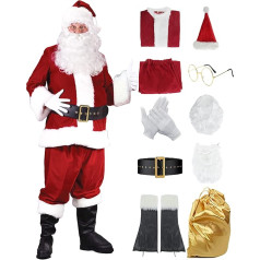 Miulruma A038 Santa Claus Costume Christmas Velvet Suit with Santa Hat Wig Beard Belt and Gloves Deluxe Set Fancy Dress Costumes for Men Women