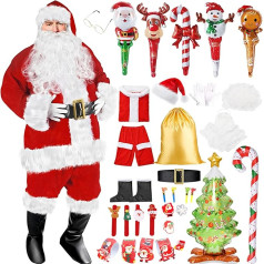 Santa Claus Costume Men's Santa Claus Costume Adult Christmas Outfit Beard Wig Coat Gift Bag Christmas Party