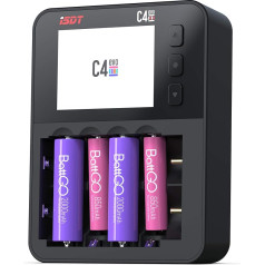 ISDT C4 EVO Intelligent Fast Battery Charger, IPS LCD Display, Universal Charger with Type-C QC3.0 Output, Battery Charger for Household with Cyclic Charging and Discharge Function