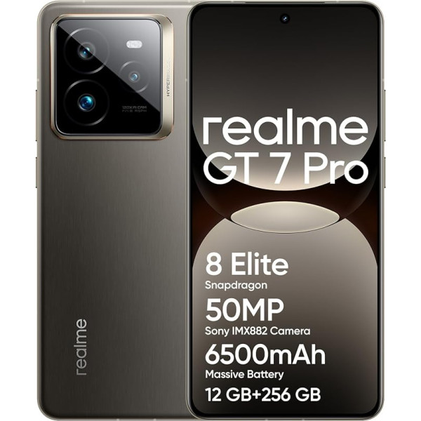 realme GT 7 Pro 5G Smartphone 12 + 256 GB, Snapdragon® 8 Elite Chipset, AI Ultra-Clear Snap Camera, 120 W Supervooc Charge, 6500 mAh Titanium Battery, IP69, Underwater Unlock, Grey (no adapter)