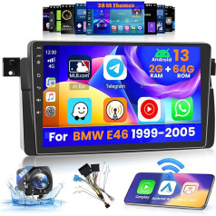 2 + 64G Android CarPlay Radio for BMW E46 1999-2005, 9 Inch Touchscreen with Wireless CarPlay and Android Car, Support GPS Navigation Link Mirror Bluetooth RDS AHD Wi-Fi DSP