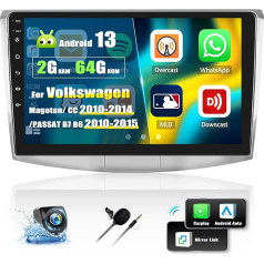 [2G + 64G] Android 13 Car Radio for VW Magotan/CC/Passat B7/B6 2010-2015 with Carplay Android Car, 10 Inch Touchscreen Radio with Bluetooth GPS WiFi FM/RDS Mirror Link + AHD & Mic Reversing Camera