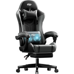 Gaming Chair with Massage Function, Ergonomic Gamer Chair, Racing Gaming Chair with Footrest, Headrest and Massage Lumbar Cushion, Padded PC Chair, 150 kg Load Capacity, Black/Grey