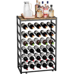 Urban Deco Wine Rack for 30 Bottles, Bottle Rack Standing with Wooden Table Top, Wine Rack Metal Black for Kitchen, Bar, Basement, Dining Room, 59 x 30 x 89 cm