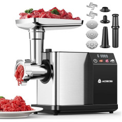 AAOBOSI Electric Meat Mincer [3000 W MAX] with LED Display, 3 Speeds, Meat Grinder with Anti-Clogging Technology, Built-in Storage Box, Sausage Filler & Kibbe Making for Home Use