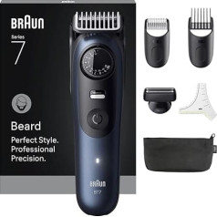 Braun Beard Trimmer Series 7, +6 Accessories, Lifetime Sharp ProBlade Blade, Up to 120 Min Battery Life, 40 Length Settings, Waterproof, Precision Wheel & Lock Button, BT7520, Blue