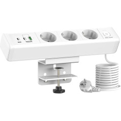 Table Socket with 65 W USB, Haiaoyyds Triple Aluminium Alloy Power Strip Desk with 3 USB, Overload Switch, 1.8 m Cable, Multiple Socket for Home, Office