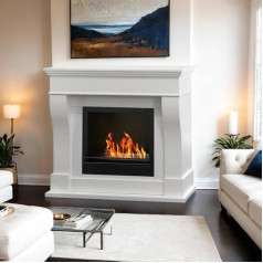 Dstramaccion Bioethanol Fireplace, Ecological Fireplace, Smokeless Fire, Heating with Ethanol, Made in Italy, 111 x 43 x 99 cm, White