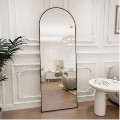 Koonmi Bogen Full Length Mirror, 44 x 147 cm, Curved Standing Mirror, Full Length, Wall Mounted, Leaning, Floor Mirror, Full Body as Dressing Vanity Mirror for Living Room, Black