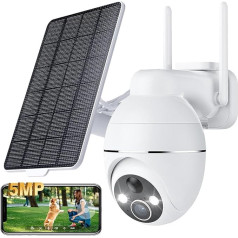 3K 5MP Surveillance Camera Battery Wireless WiFi Outdoor Camera, 360° PTZ Surveillance Camera with Solar Panel, 2.4GHz & Bluetooth, Colour Night Vision, PIR Alarm, Motion Detection