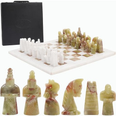 Radicaln Marble Chess Game with Storage Box, 15 Inch Handmade Antique White and Green Chessboard Games, Tournament Chess Set Games for 2 Players, 1 Chess Board and