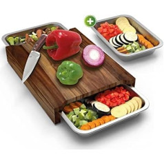 Liebspecht Premium Acacia Chopping Board Set with 3 Crumb Trays, Extra Large Acacia Chopping Board with Crumb Tray (Upgraded Version 2021) – Non-Slip Wooden Board
