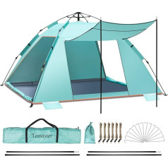 4-5 Person Instant Pop Up Automatic Beach Tent, Extra Large Portable Ventilated Automatic Sun Protection with 3 Expandable Porches, UPF 50+ Easy Setup Beach Shelter for Picnic, Beach