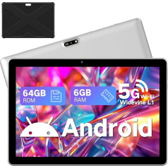 Lectrus 10.1 Inch Android 13 Tablet, 64GB (1TB Expandable), 1280x800 HD IPS Display, Dual Cameras, Widevine L1, 5G/2.4G WiFi, 8 Hour Battery, BT 5.0, GMS, with Case, Ideal for Entertainment & Learning
