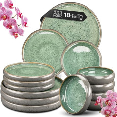 Moritz & Moritz Solid 18-Piece Stoneware Crockery Set for 6 People - Crockery Set for 6 People, 6 Dinner Plates, Small Plates, Deep Plates