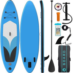 Aufblasbares Stand-Up-Paddle-Board, 320 x 76 x 15 cm, SUP, aufblasbares Paddelboard, ultraleichtes Surfbrett-Set für Erwachsene, Set mit verstellbarem Paddel, Handpumpe, Flosse, Rucksack