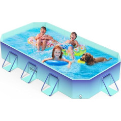MoKo Steel Frame Pool for Children and Pets, 100 x 52.7 Inch Rectangular Pool for Outdoor Use, Foldable Pool for Children and Dogs, Piscine Démontable with Sturdy Stand, Glacier Blue
