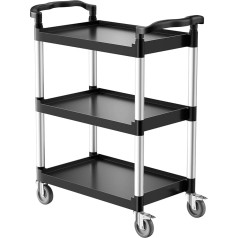 VEVOR Universal Trolley, 136 kg Load Capacity, 3 Stage Universal Plastic Trolley with 360° Swivel Wheels (2 with Brake), 880 x 410 x 990 mm Large Serving Trolley for Warehouse, Office, Home