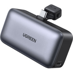Powerbank 5000mAh integrēts USB-C (vīriešu) / USB-C (sieviešu) savienotājs - pelēks