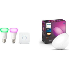 Philips Hue White & Colour Ambiance Set of 2 E27 LED Starter Set Including Hue Bridge & White & Colour Ambiance Go Table Lamp White 370 lm