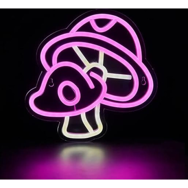 Chi-buy LED Neon Mushroom Cute Neon Sign, USB Powered Neon Signs Night Liaght, 3D Wall Hanging Playroom Bedroom Living Room Decor Lamp for Children Girls (TWO PINK)