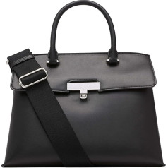 Calvin Klein Women's Turn Lock Satchel - 2 in 1, Vegan Leather, 3 Pockets Becky Turnlock Shoulder Bag, Black/Silver, Black/silver