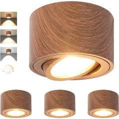 LED Surface-Mounted Spotlight, Dimmable, Extra Flat & 30° Swivel, Diameter 80 x 50 mm, Ceiling Spotlights, Dark Wood, Includes 5 W 500 LM LED Module 230 V - 3000 K/4000 K/6500 K,
