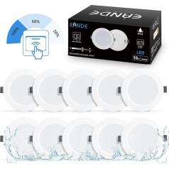 Set of 10 LED Recessed Spotlights, 230 V, 3 Levels, Dimmable, IP44, 6 W, 6500 K, Cool White, Ultra Flat, 26 mm, Diameter 118 mm, Diameter 93-100 mm, Hole Bore, LED Spotlights, Recessed