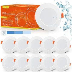 LED Recessed Spotlight, 230 V, Dimmable, 3 Levels, 5 W, 450 lm, 6000 K, Cool White LED Spotlight, 98 mm, Installation Diameter 75-85 mm, Installation Depth 24 mm, IP44 Ceiling Spotlights, Flat