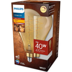 Philips LED Classic E27 Vintage Lamp, 40 W, Vintage Decorative Lamp, XL Drop Shape, Dimmable, Gold, Clear, Flame