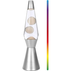 I-TOTAL® - LED Lava Lamp 36 cm with Heating Resistance for Heating Wax (White Wax and Silver Base)