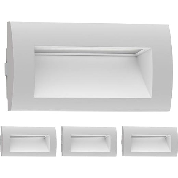 ledscom.de Set of 4 LED recessed wall lights ZIBAL downlight for outdoor use, IP65 matt, 140 x 70 mm, 3.3 W, 209 lm, warm white