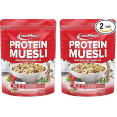 IronMaxx Protein Muesli - Strawberry 550 g Bag | Vegan High Protein Cereal Lactose Free | Reduced Sugar Content & Low Carb (Pack of 2)