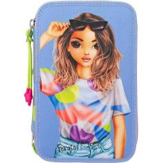 Depesche 12749 TOPModel Flash - Filled 3-Compartment Pencil Case with Model Motif and Colourful Graphic Pattern Made of Reflector Material, Pencil Case with Colouring Pencils, Ruler, Scissors and Much