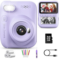 GREENKINDER Children's Instant Camera, 14MP 3.0 Inch Screen, Children's Camera, Instant Camera with 32G Card, Printing Paper & Coloured Pens, 1080P Camera Children Instant Print, 3-12 Years
